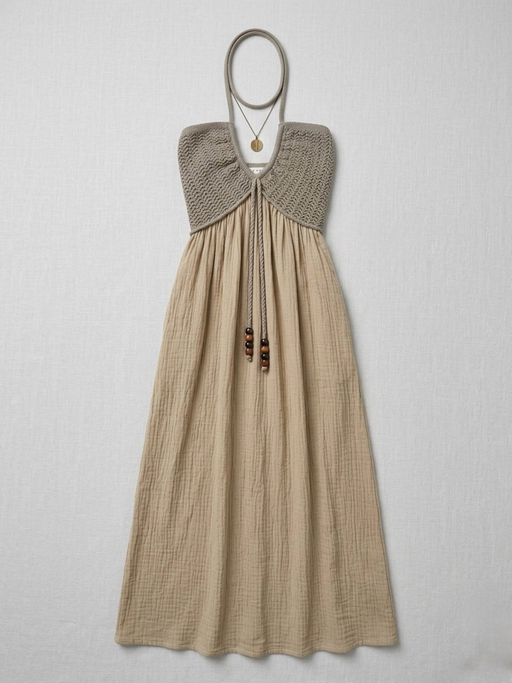 Knitted Halter Maxi Dress in Taupe